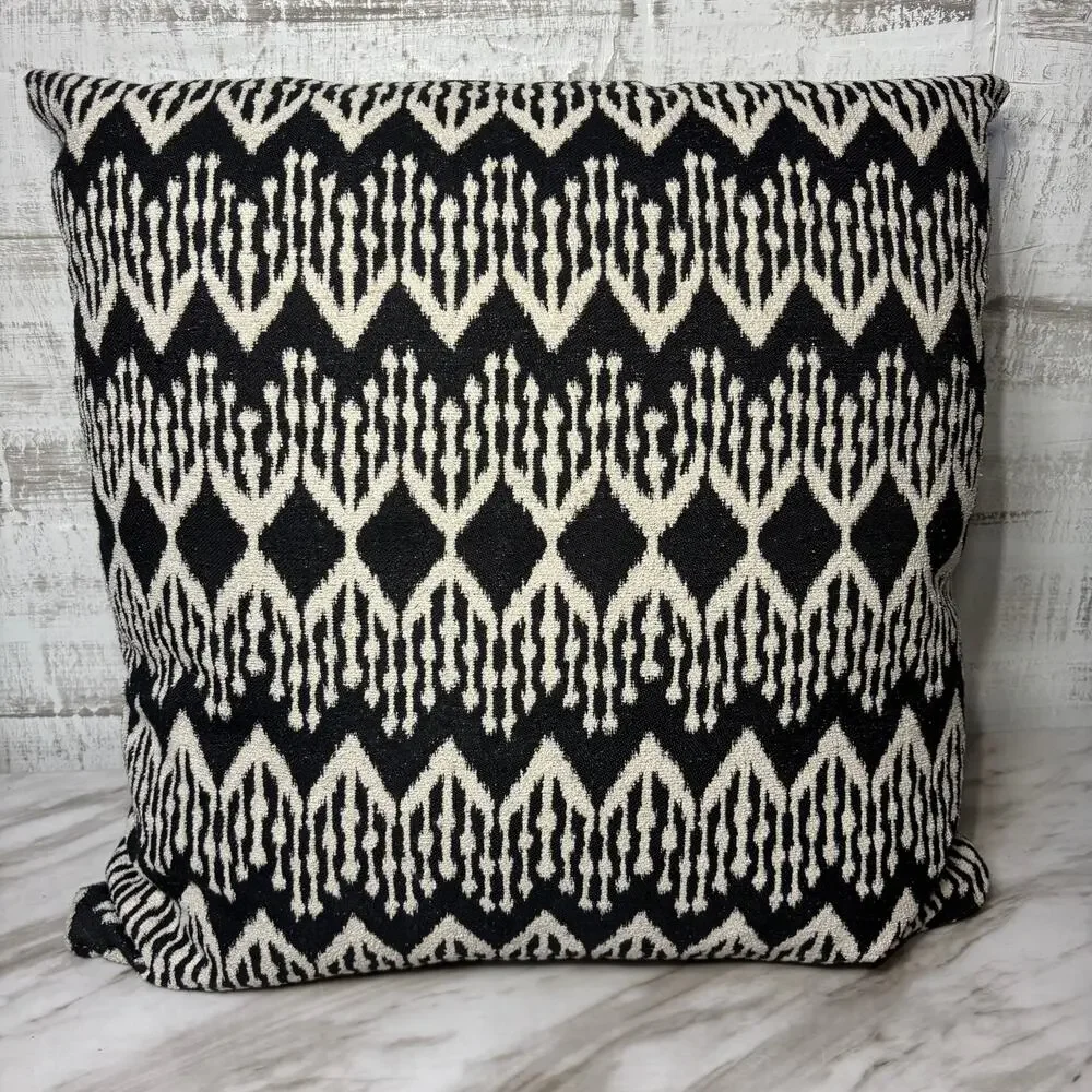 Black and Ivory Geometric Decorative Accent Pillow
